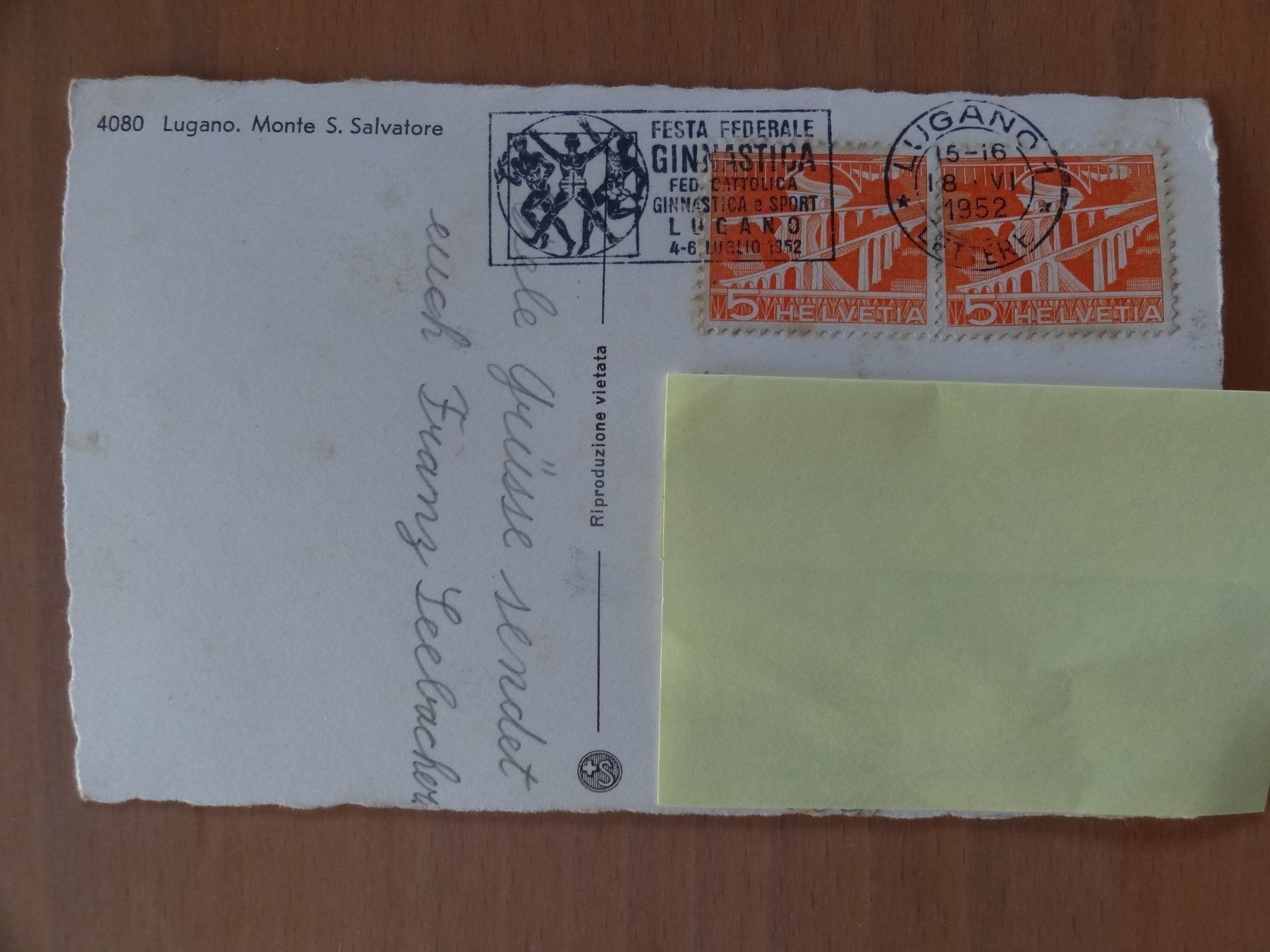 Cartoline postali: Lugano - Monte S. Salvatore - 1952 – Usato da St Léonard venduto da Riglin 1