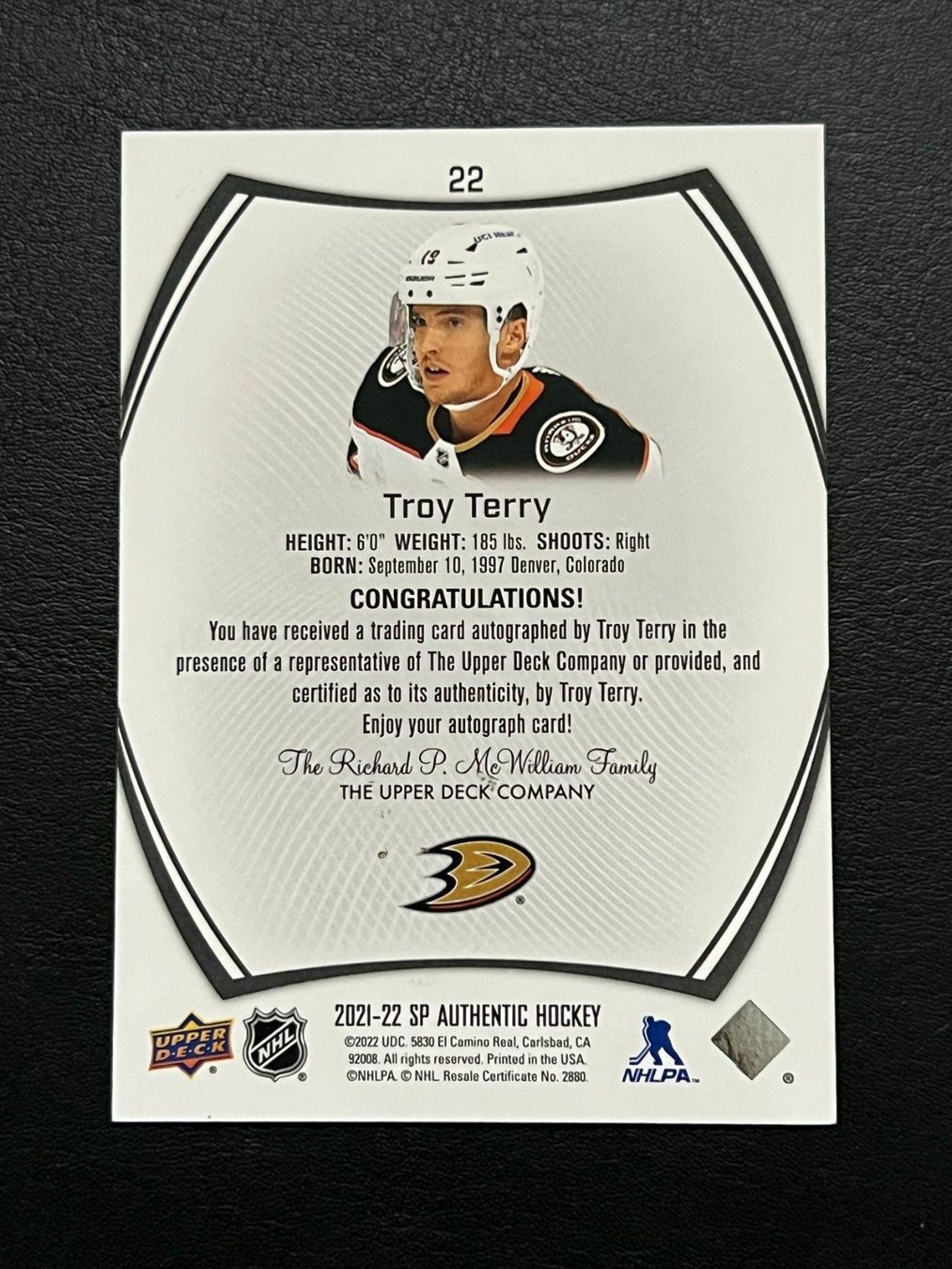 NHL Carte collezionabili: Troy Terry 2021 SP Authentic Auto Anaheim Ducks – Nuovo (secondo la descrizione) da Möhlin venduto da SwissHockeyCards 1