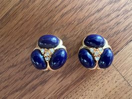 Ohrclips goldfarben mit blauen Steinen vintage