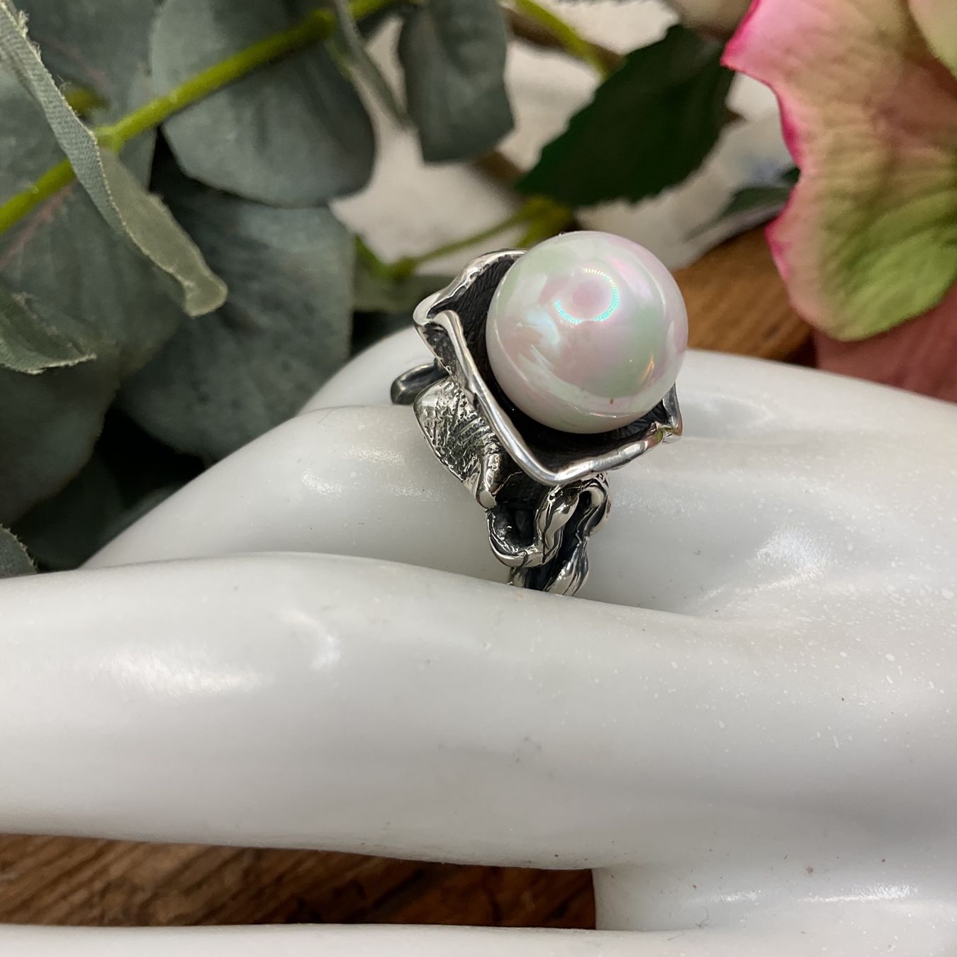 Anelli: Superring massiv in Sterlingsilber, mit Perle, Gr 56 – Nuovo (secondo la descrizione) da luzern venduto da Alpendorf1 1