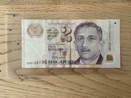 Banknote Singapur 2 Dollar, fast unzirkuliert