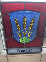Fenster Wappenscheibe. Hausheer mit Kette zum aufhängen
