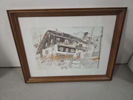 Gerahmtes Bild Alpenhaus von Alois Carigiet Darstellung 1972