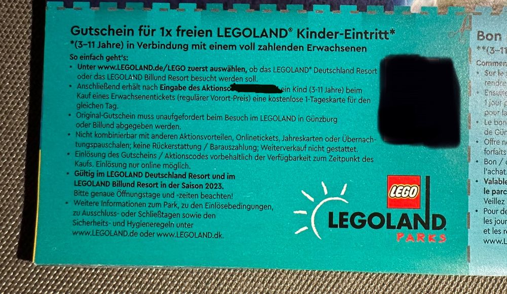 Gutschein Kinder Ticket für das Legoland Kaufen auf Ricardo