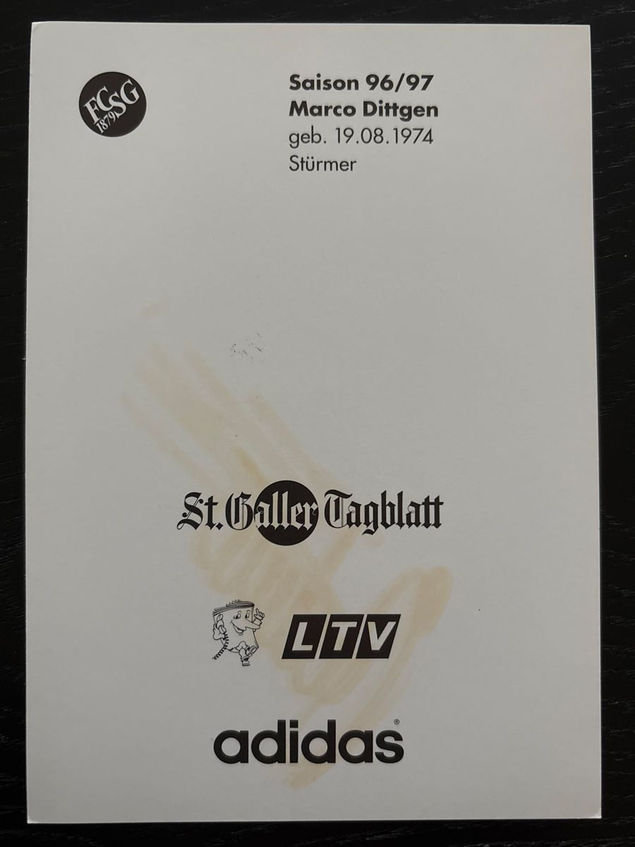 Autografi: Marco Ditten Autogrammkarte FC St. Gallen – Usato da Uetendorf venduto da hoisle 1