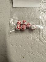 Porzellan Perlen Perles 8mm, rot, Blumen Motiv 6 Stück