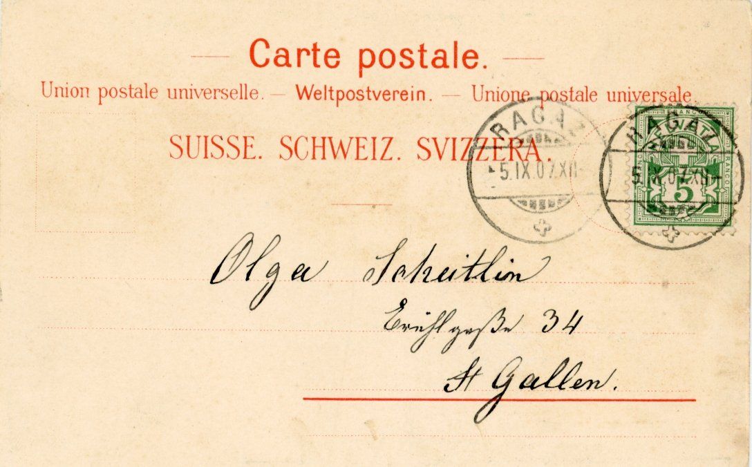 Ansichtskarten: Bad Ragaz   SG   -   3-Bild LITHO      um 1 9 0 7 – Gebraucht aus Brig von Valcards54 1