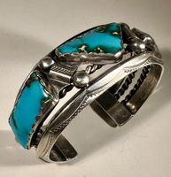 Bracelet Vintage Navajo Argent Sterling Turquoise Authentiqu