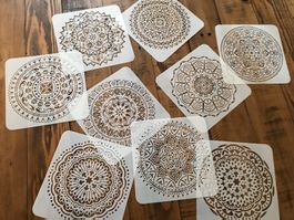 Neues 9er  Set Malschablonen Mandalas 15x15cm  NEU