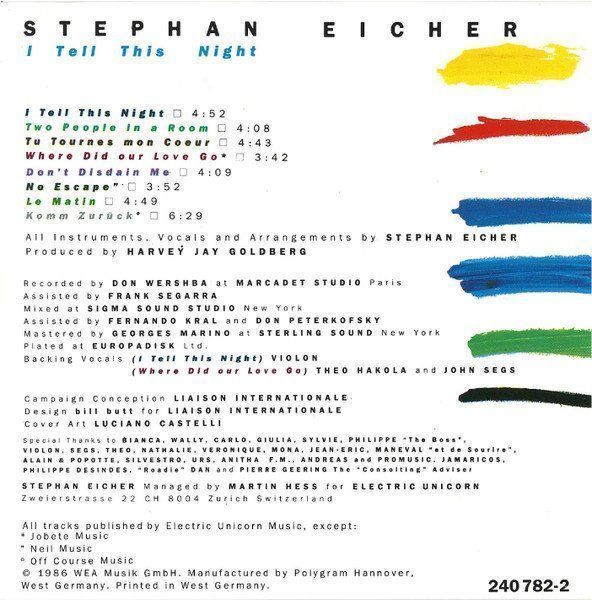 CDs: Stephan Eicher I TELL THIS NIGHT New Wave Chanson Swiss CD – D'occasion à Kandergrund par Sososo 2