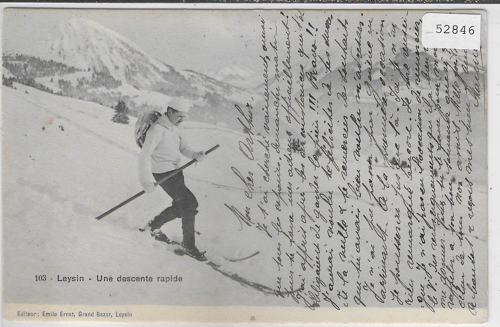 Cartoline postali: Leysin - Une descente rapide - Skiläufer – Usato da Ettingen venduto da Kartenplanet