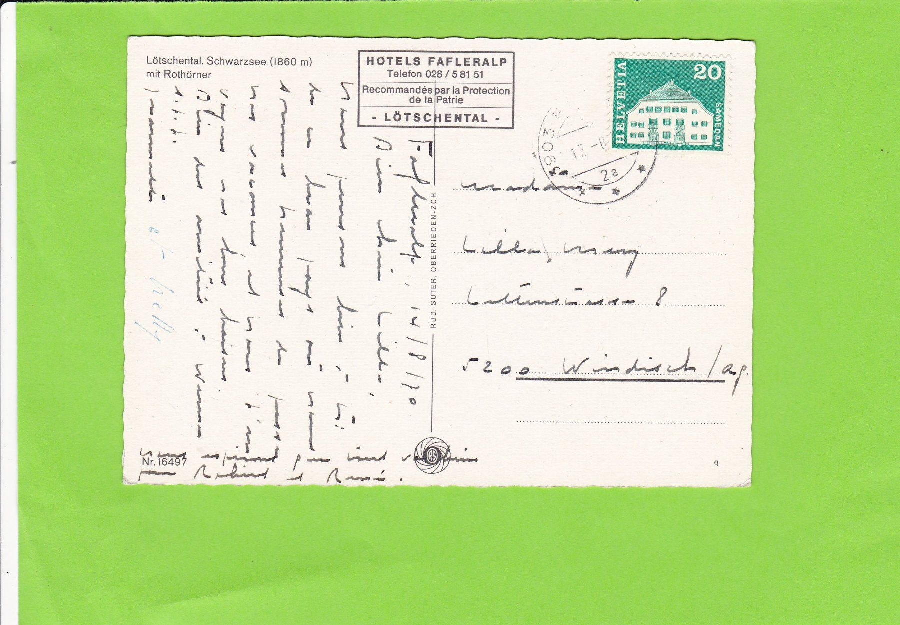 Cartoline postali: Lötschental, Schwarzsee mit Rothörner – Usato da St. Peterzell venduto da neckertal 1