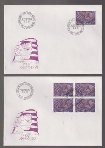 Tutti i francobolli: Ersttagbriefe Pro Aero 1981. Einzelmarke & Viererblock. – Usato da Koblenz venduto da Boerse6
