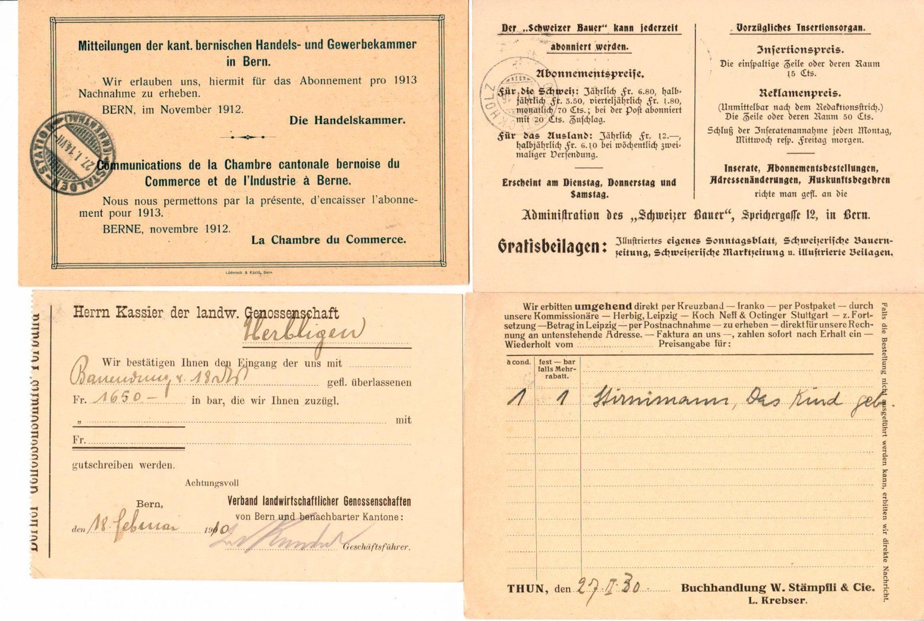 Alle Briefmarken: 4 alte Postkarten – Gebraucht aus Wolhusen von Curver9 1