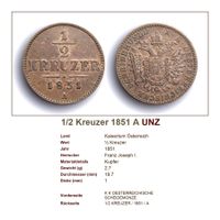1/2 Kreuzer 1851 UNZ
