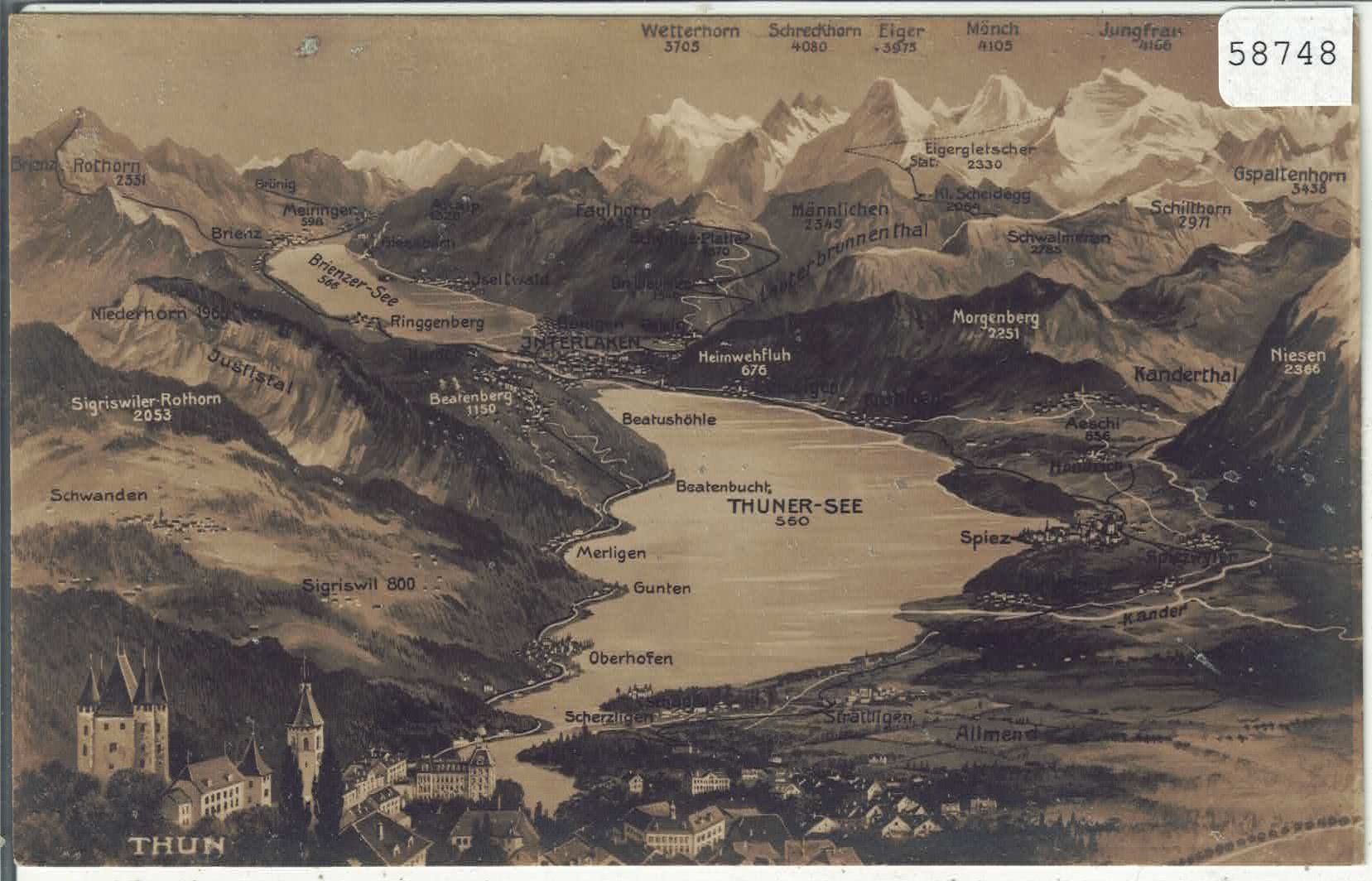 Cartoline postali: Thun - Thunersee - Panorama – Usato da Ettingen venduto da Kartenplanet