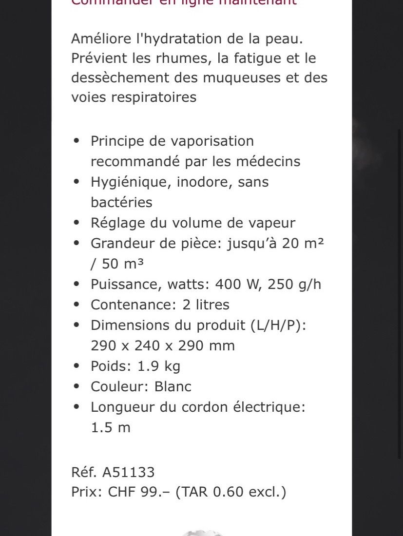 Turmix Umidificatori d'aria: TURMIX AX 210 humidificateur – Usato da Bulle venduto da Listeve 4