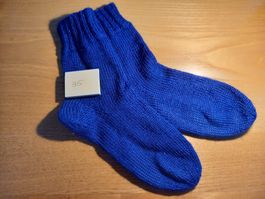 gestrickte warme Woll Socken Saphirblau mit Glitzer - Gr. 35