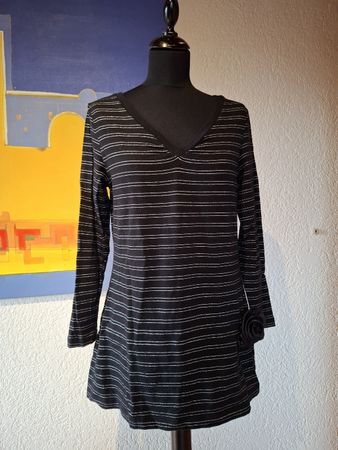 Gr L Damen Longtop Schwarz Silber Glitzer schwarz herbst 37