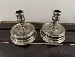 Vintage Kerzenständer Silberlook, schwere Qualität, 2 Stk