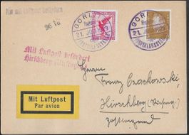 1929 Luftpost PK GÖRLITZ - HIRSCHBERG Mischfrankat. ab 1.-