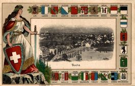 Buchs. Prägerand mit Kantonswappen und Helvetia