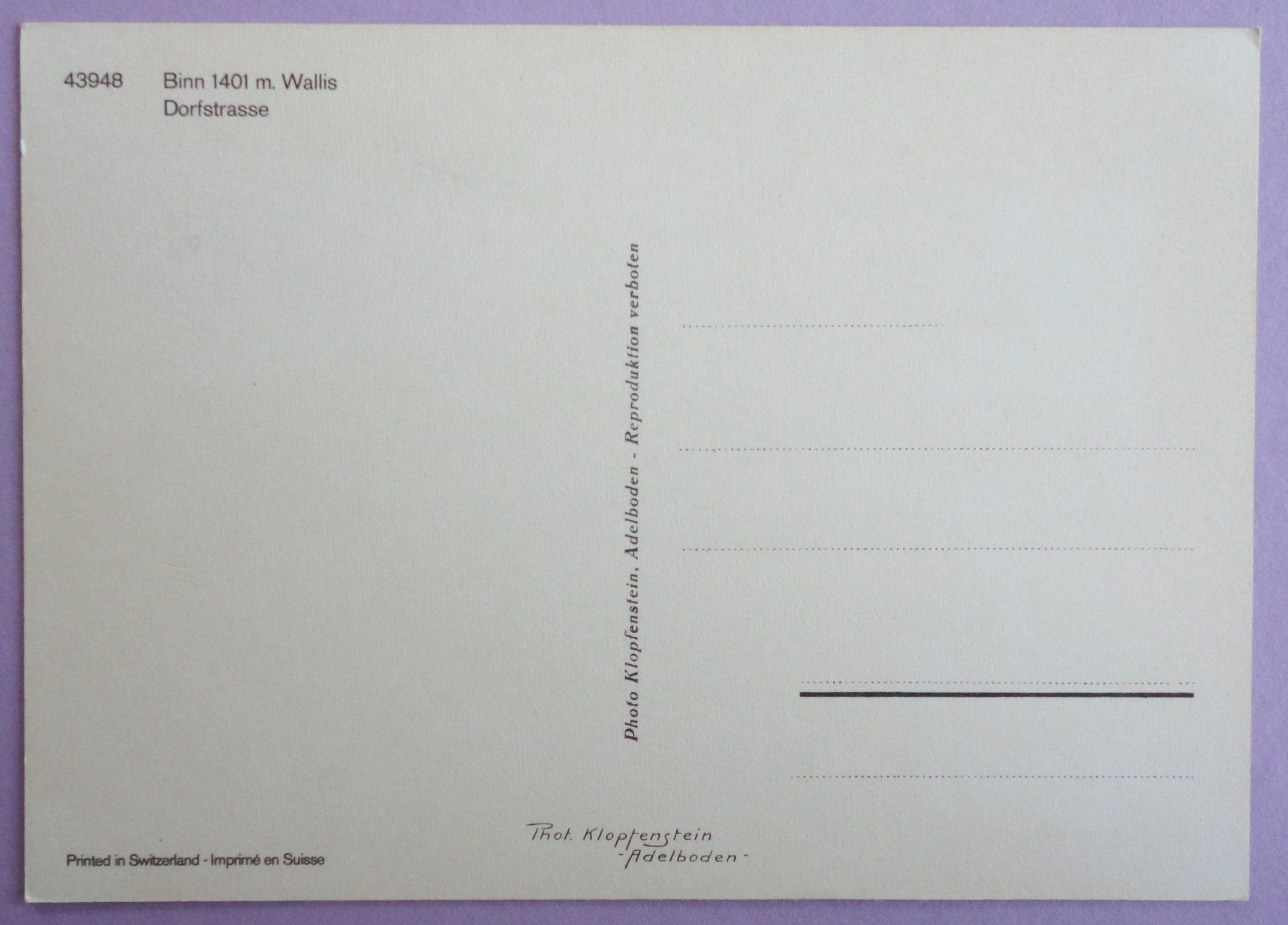 Cartoline postali: Binn 1401 m, Dorfstrasse – Usato da Fétigny venduto da Billy2miny 1