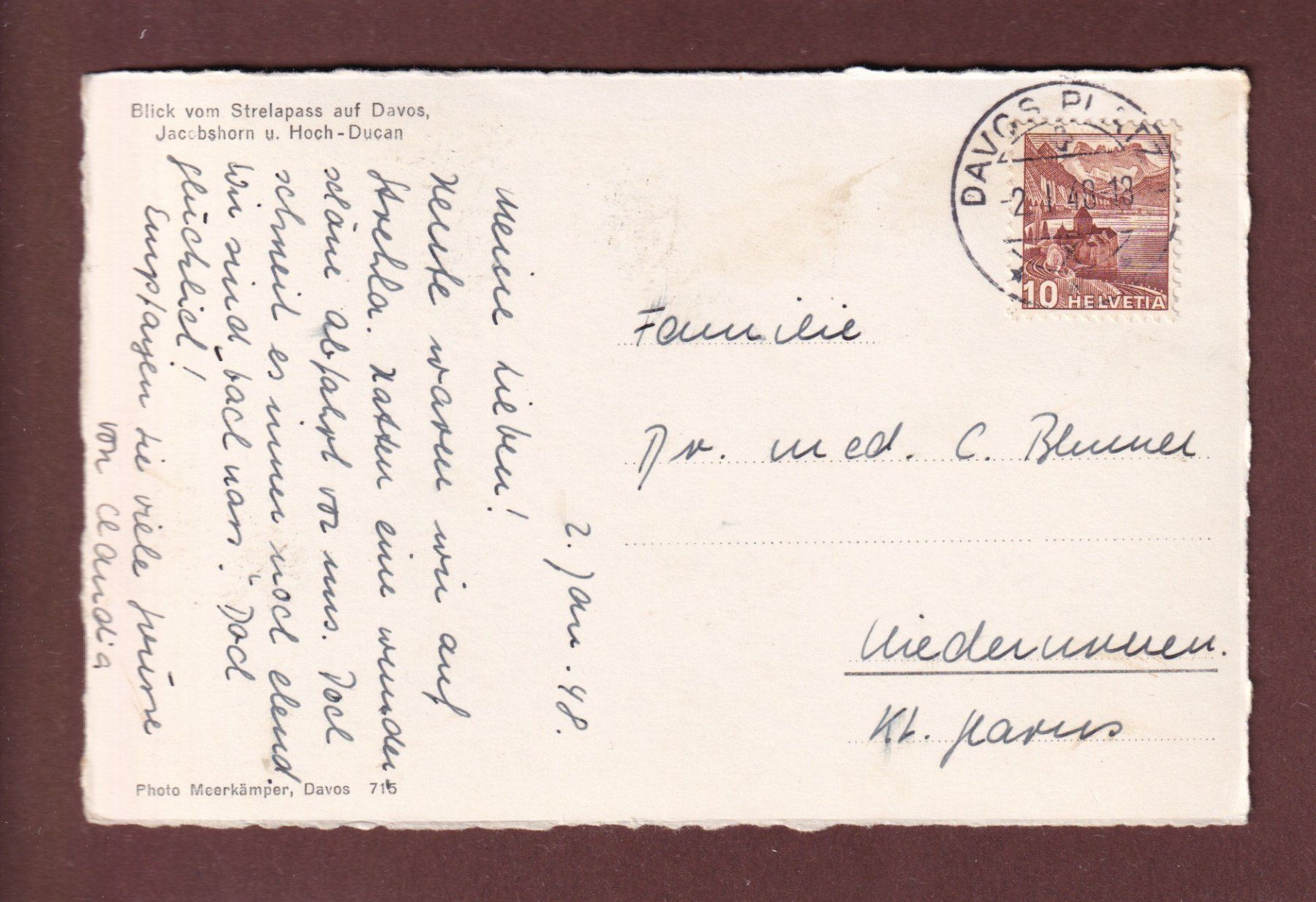 Cartoline postali: Blick vom Strelapass auf DAVOS - 1948 – Usato da Pully venduto da nicecards-shop 1