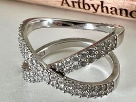 925 Silber Ring Cross-Over mit Pavé Zirkonia G 52