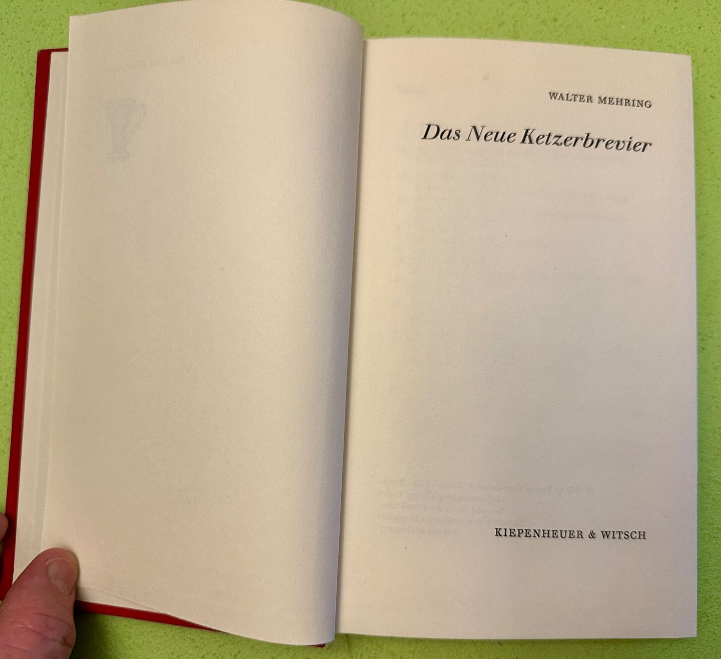Bücher: Walter Mehring: Neues Ketzer-Brevier. EA 1962 – Gebraucht aus Zürich von allp 2