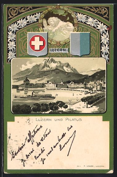 Ansichtskarten: Litho Luzern, Ortsansicht mit Dampfer un – Gebraucht aus Berlin von bartko-reher