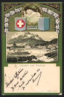 Litho Luzern, Ortsansicht mit Dampfer un