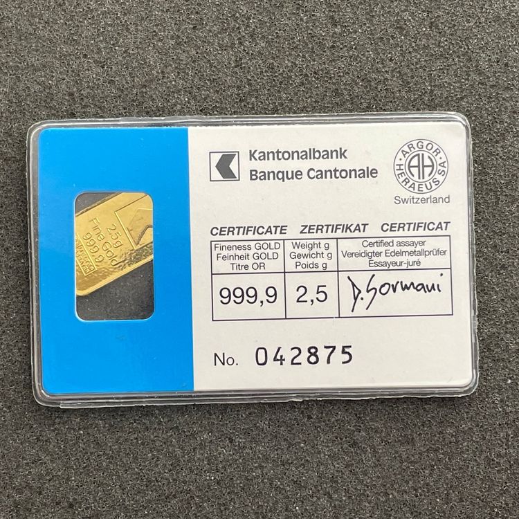 2 gramm Gold Barren Kantonal Bank ovp 1 Kaufen auf Ricardo