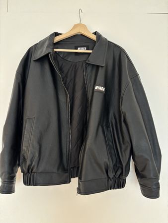 Minga London Black Faux Leather Oversized Bomber Jacket