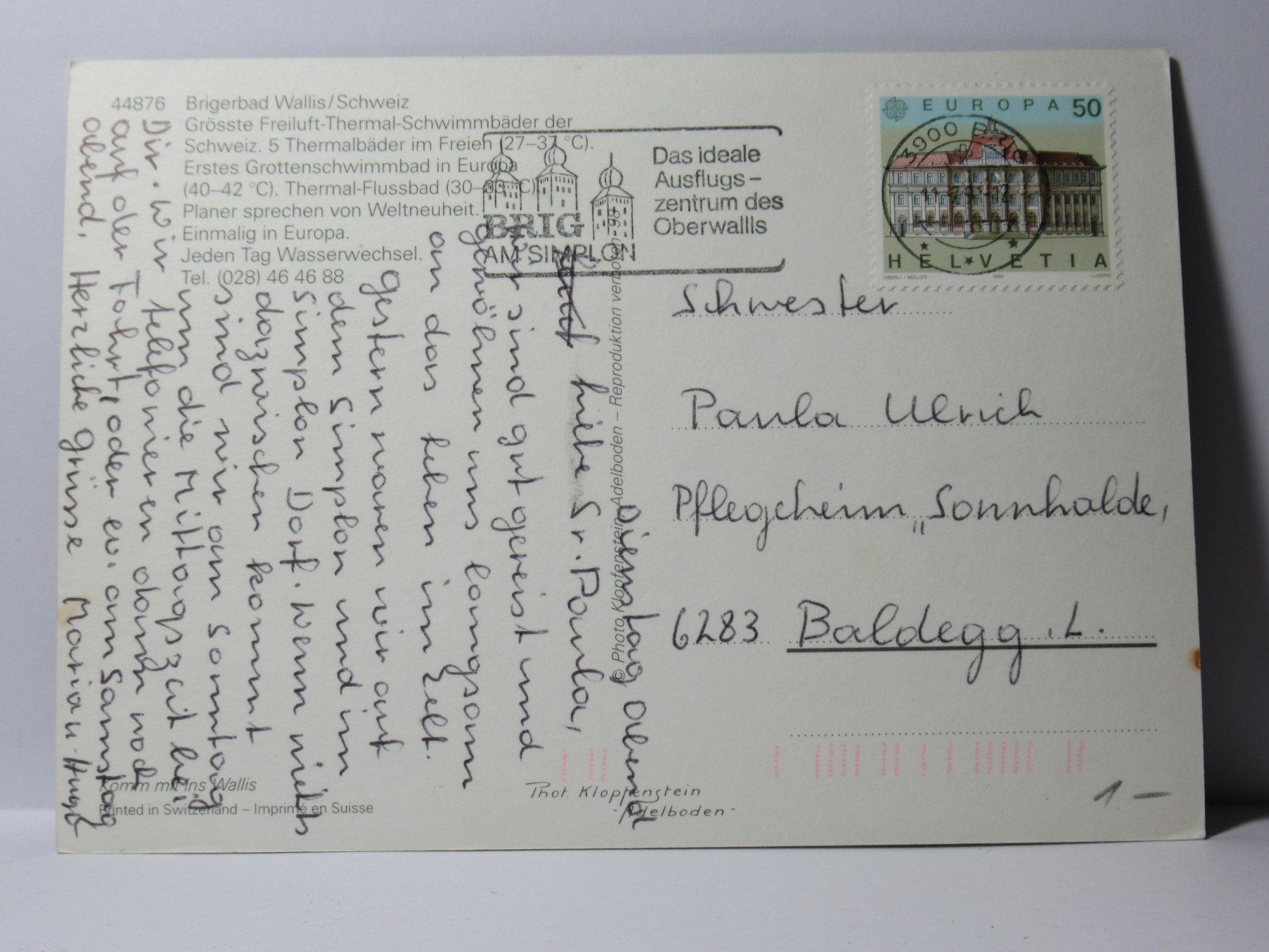 Cartoline postali: Thermalbad Brigerbad  1991 – Usato da Grenchen venduto da Bluemchen1900 1