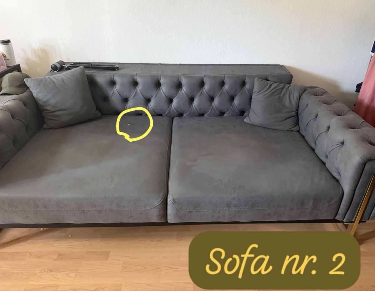 Sofas: Elegante graue Samt- Sofagarnitur- 2 Sofas- 1 Muschelsessel – Neu (gemäss Beschreibung) aus Zürich von jaz_7njy 2
