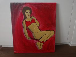 Gemälde Frau rot BH und Slip Acryl auf Leinwand 60x70cm