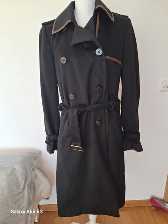 Manteau Ballantyne noir, cachemire et cuir - Taille 38