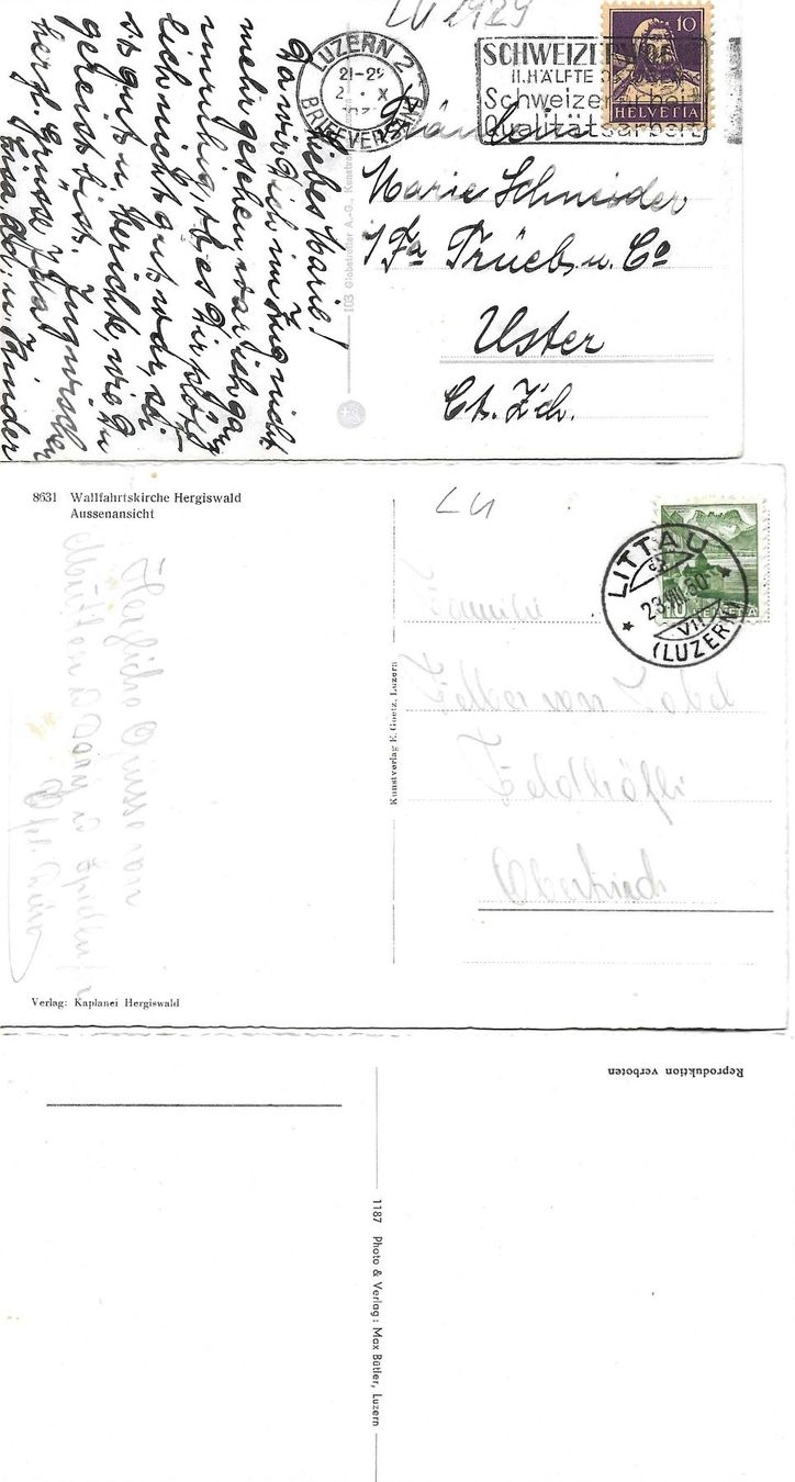 Ansichtskarten: Kriens LU Hergiswald Wallfahrtskirche 3 AK ab 1929 – Neu (gemäss Beschreibung) aus Ennetmoos von Ambuman 1