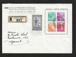 NABA BLOCK ZÜRICH 1934 auf R - BRIEF mit VIGNETTE n. BASEL