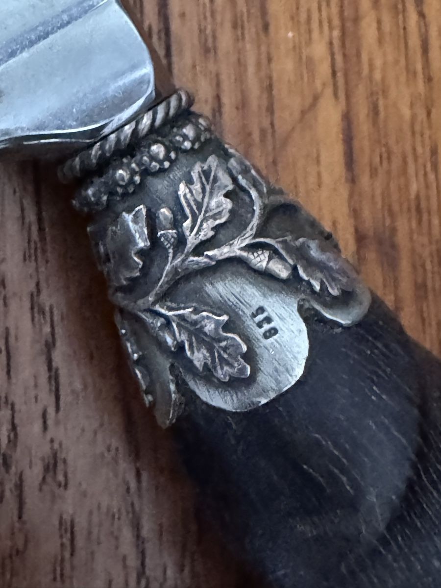 Solingen Posate: Couteau JS Solingen corne avec fourreau et décor argent – Usato da Vésenaz venduto da Angela.C3 6