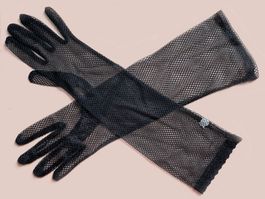 Handschuhe 7.5 lang schwarz Nylon Netz Party VINTAGE 1980s