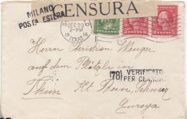 Zensurbrief Texas - Milano - Thun 1916