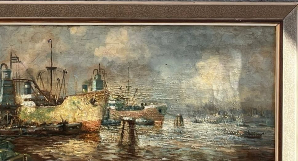 Dipinti: Ölgemälde "Rotterdamer Hafen" von Jan van Delden? – Usato da Bern venduto da Yunkom 2