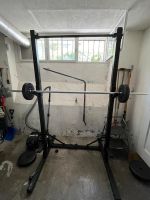 Decathlon rack, gorilla sports barbell and weights