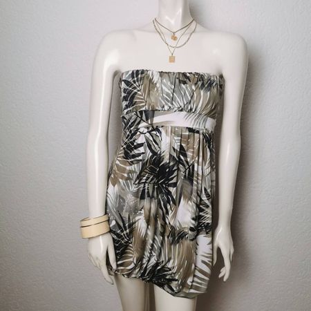 Vintage Bohemian Palm Tree Dress Retro Look - S