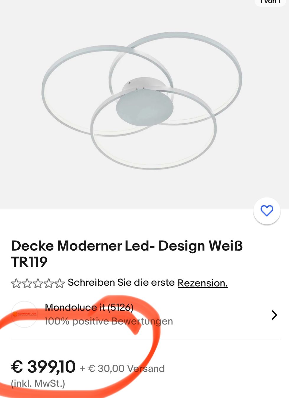 Kronleuchter & Deckenlampen: neue, edle LED Deckenleuchte Sedona weiss – Neu und originalverpackt aus Necker von liq24