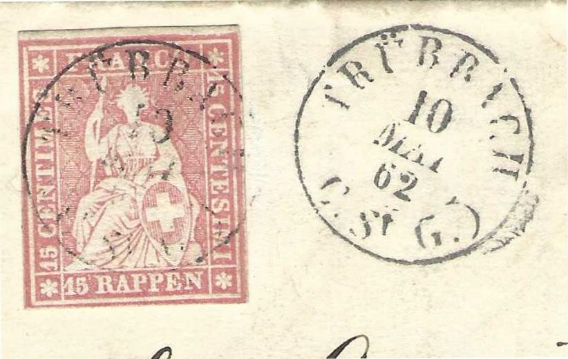 Tutti i francobolli: Brief Trübbach - Bubikon 1862 – Usato da Wildhaus venduto da Brunphil 1