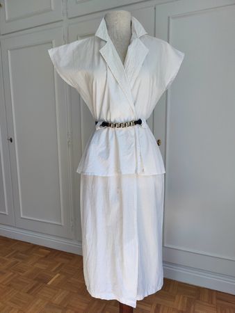 Vintage Etam White Midi Peplum Dress Summer
