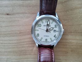 Grovana, weisses Zifferblatt, braunes Lederband, automatic